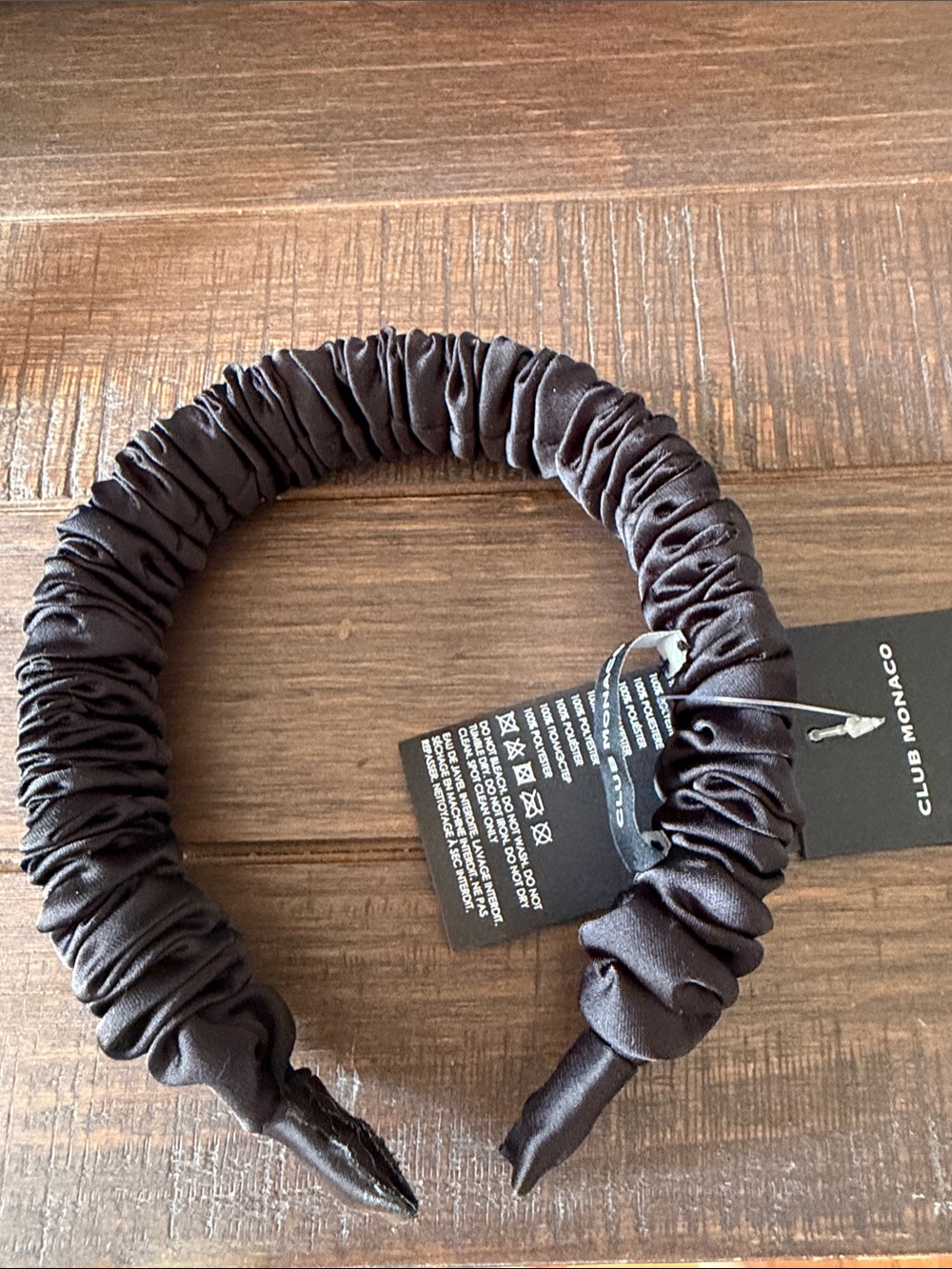 Club Monaco Black Satin Ruched Headband